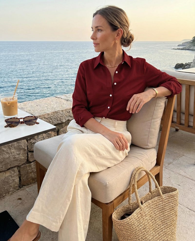 Beninos Women's Formal Work Wear Simple Shirt (225 Burgundy, L) - Image 4